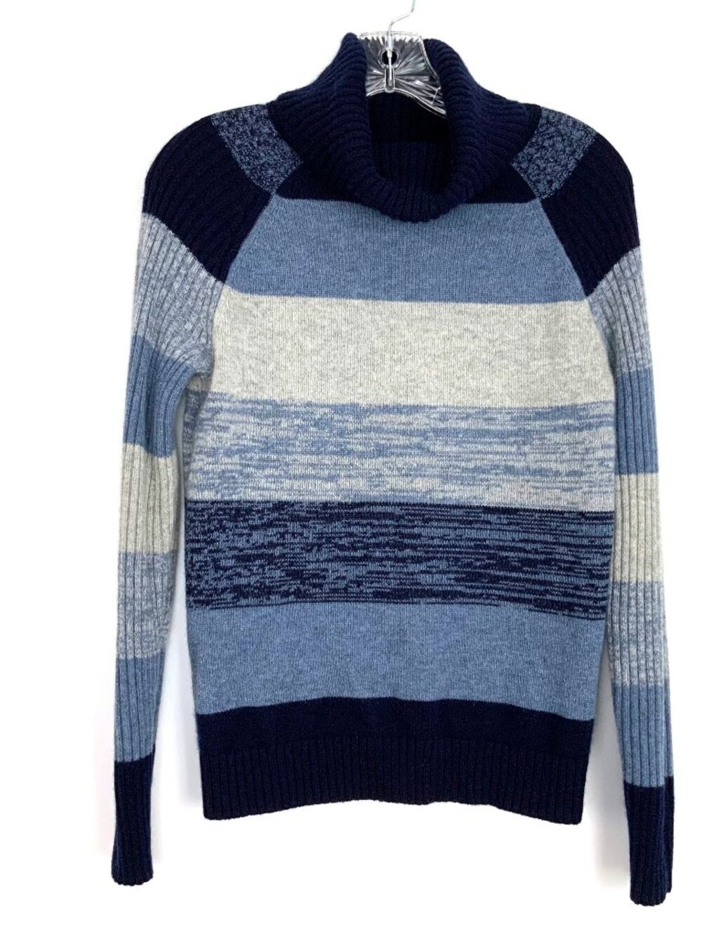 Knyt & Lynk 100% Cashmere Multitonal Striped Turtleneck Sweater Sz S
